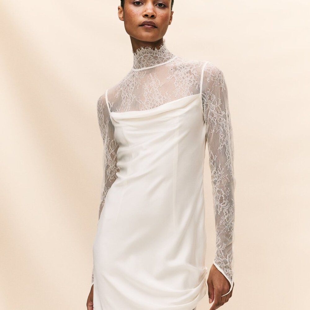 NWT De La Vali Croissant Long-Sleeve Lace Mini Dress